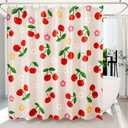 Anybar Fabric Shower Curtain Cute Floral Cherry Curtains Waterproof Soft Polyester Bathroom Curtain- Decor Washable Privacy Cloth Extra Long Shower Curtain for Bathroom (72x84inch) Beige