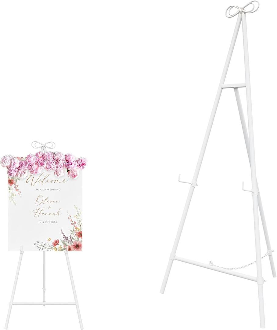 White Easel Stand for Sign, 55'' Adjustable Easel Stand for Display, Metal Easel Display Stand Heavy Duty(Round Tube)