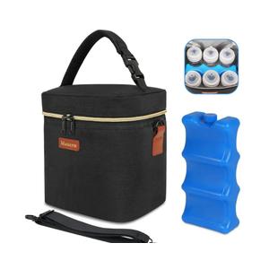 Mancro Breastmilk Cooler Bag with Ice Pack, Fits 6 Baby Bottles Up to 9 Ounce Insulated Baby Bottle Bag, Breast Milk Cooler on The go with Strap, Bottle Storage Bag for Nursing Mom Daycare, Black