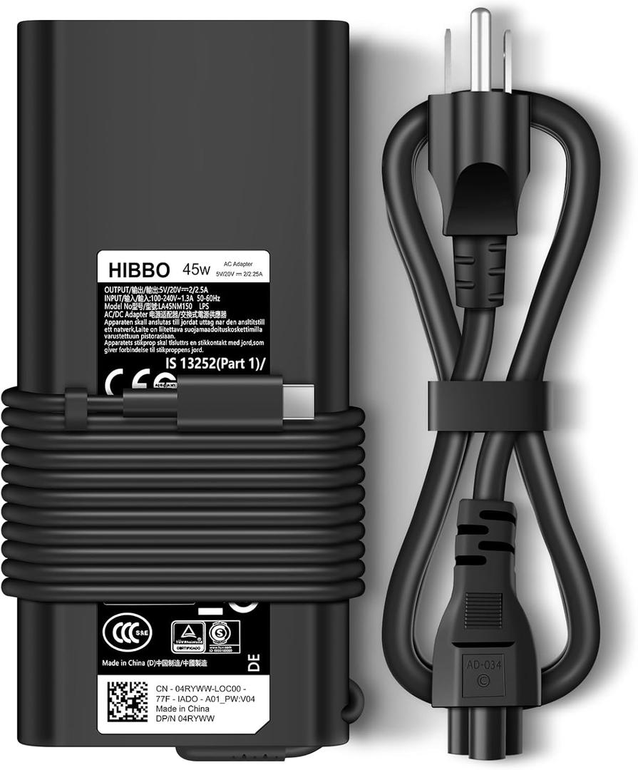 Charger for Dell Laptop Computer Charger 45W USB C Fast Power Adapter, Type C Power Cord Included