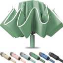 Large Windproof Travel Umbrella, Portable Reverse Folding Car Umbrella, Compact Inverted Design with Waterproof Canopy, Automatic, 10 Durable Ribs, 45.6/13 Inch, Fits Backpack