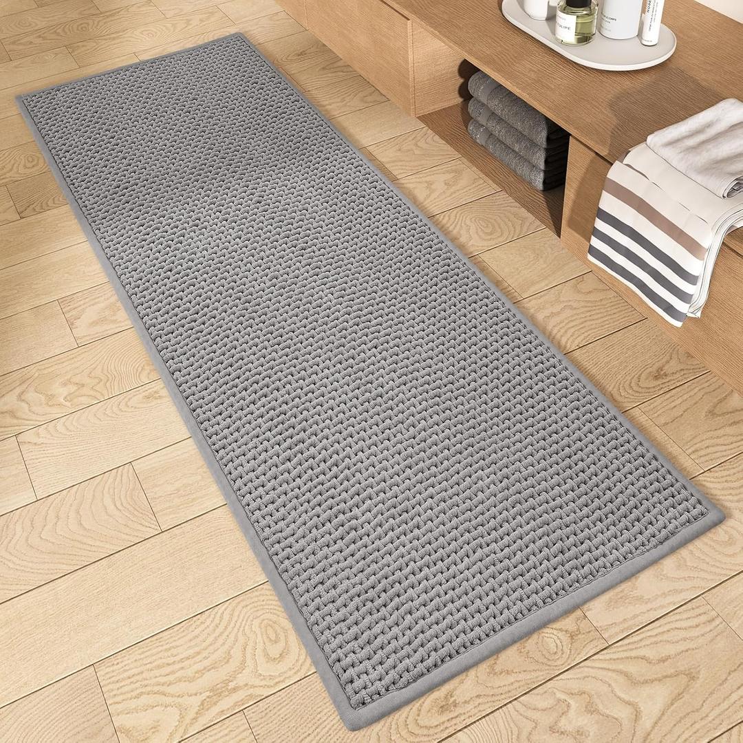 Color&Geometry Grey Bath Room Runner Rug - Non-Slip, Absorbent, Quick Dry, Thin, Washable - 20"x47" Long Bathmat Gray Chenille Carpet for Floor, Shower, Bathtub, Vanity