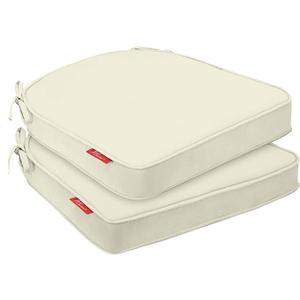 Pcinfuns Outdoor Chair Cushions Set of 2,Thick 19" x 19" x 3" Cushion for Patio Furniture,Round Corner Patio Chair Pads with Ties, Memory Foam Outdoor Seat Cushions,Beige