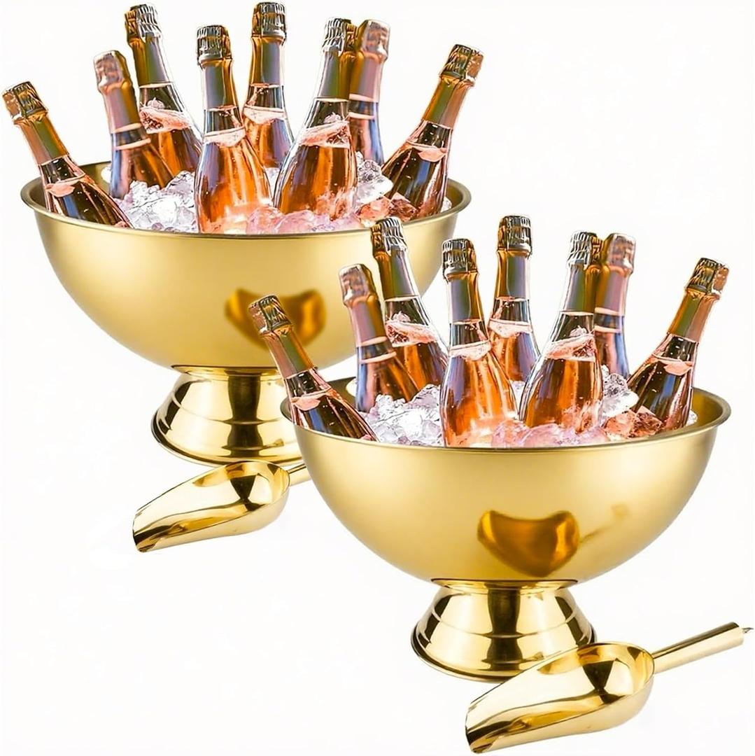 Large Champagne Bowl, 12L Champagne-Bowl Ice Bucket with Scoop Stainless Steel Big Champagne Ice Bucket Big Wine Bucket for Parties Large Size Ice Bowl for Wine Beer Home Bar Celebrations, 16in
