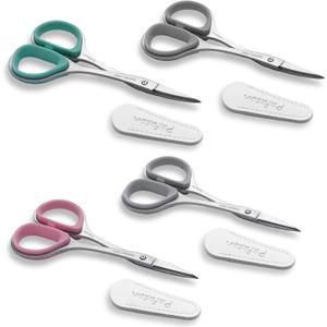 PAFASON Precise & Sharp Sewing Scissor Set 4 PC Curved Straight for DIY Quilting Embroidery Knitting Crafting Cross Stitch Crochet Thread Yarn Paper Fabric Detail Cutting Stainless Steel Safety Case (Green+pink+white)
