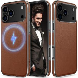 LOHASIC for iPhone 17 Pro Max Case, Classic Business Compatible with MagSafe Luxury Leather Strong Magnetic with Soft Microfiber Lining Cover 6.9 inch 2025, Brown