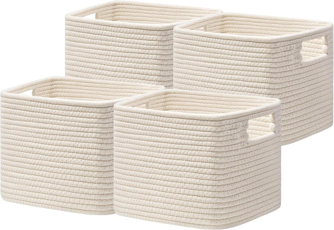 UBBCARE Storage Cubes 4 Pack, 11x 11x 7.8 Cube Storage Bin with Handles, Cotton Rope Baskets for Organizing, Woven Baskets for Shelf, Baby Nursery, Toy Storage, Closet, Classroom, Beige