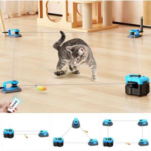 AsFrost Upgraded Interactive Cat Toy for Indoor Cats, Auto/Manual Control DIY Cat Feather Mouse Toy Treadmill for Bored Kitten Puppy Play Chase Run Exercise Hunting Mental Stimulation-Sky Blue