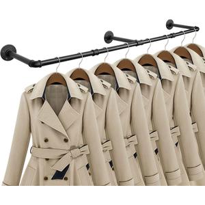 Industrial Iron Pipe Clothes Hanging Bar DIY Wall-Mounted Garment Rack Heavy Duty Clothing Rack for Bedroom, Laundry Room, Closet Storage (Black 60 inch)