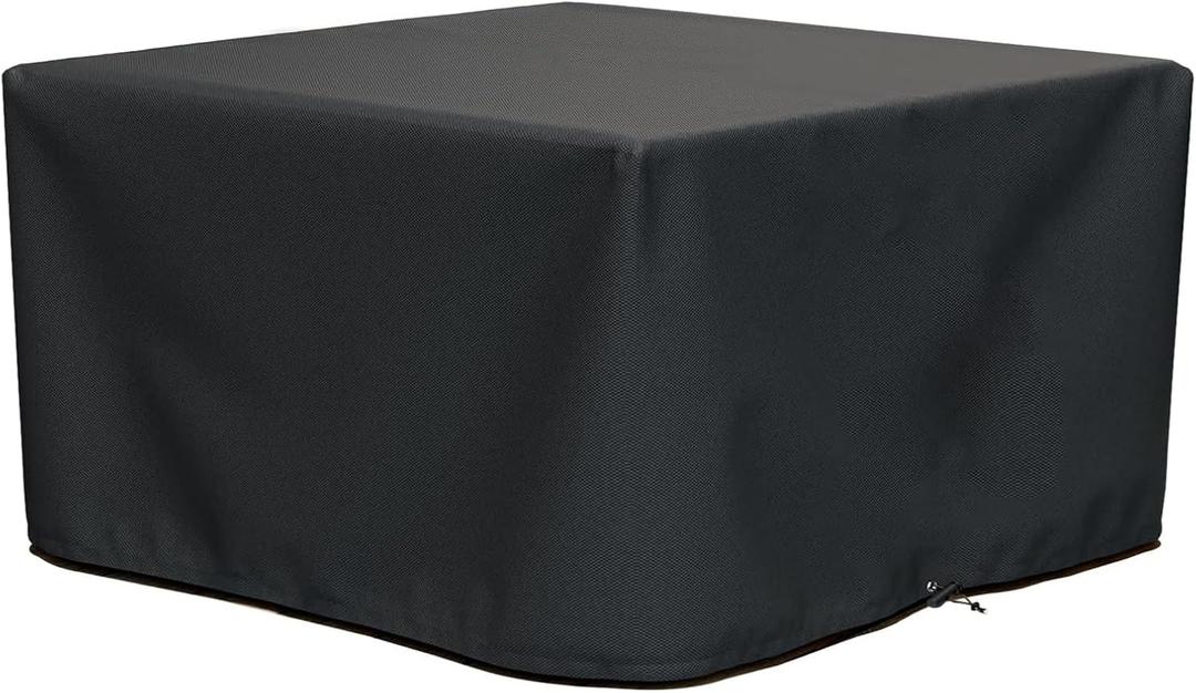 Square Fire Pit Cover 36 x 36 x 20 Inch, 600D Heavy Duty Taped Seam Waterproof Patio Friepit Cover, Windproof Drawstring & Buckle Strap, Fade & Weather Resistant Cover