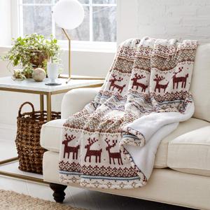 Eddie Bauer | Smart Heated Electric Throw Blanket - Reversible Sherpa - Fair Isle Silver