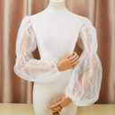 NICENEEDED 2 PCS Detachable Puffy Plain Tulle Sleeve, White Long Bridal Wedding Dresses Fingerless Ruffled Sleeves, Full Cover Up Accessory for Costume Women Halloween
