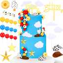 57 Pcs Cartoon Cake Topper Kit Cow Birthday Party Decorations Red Blue and Yellow Cake Toppers Cow Baby Shower Supplies for Cupcake Party Decorations