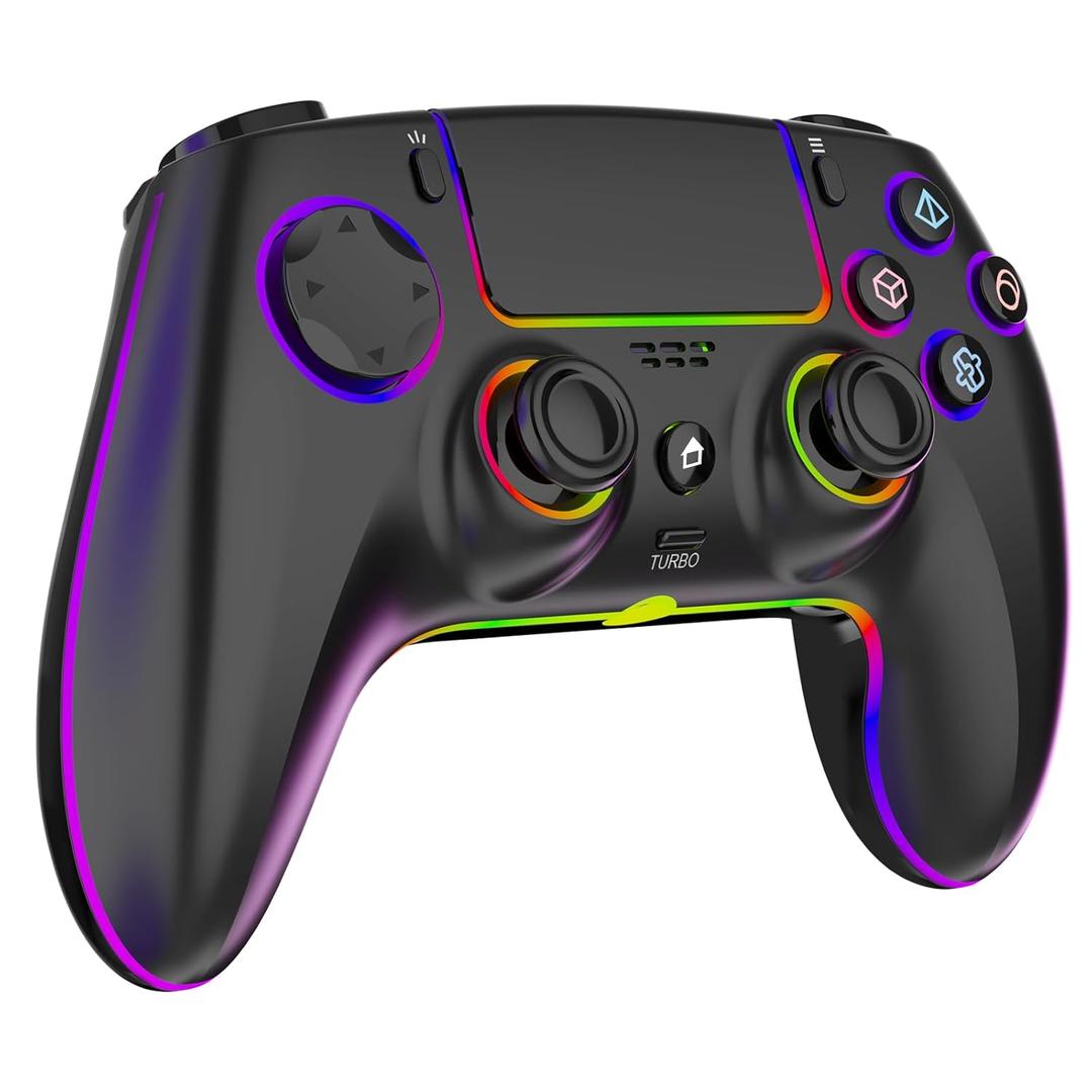 GlowPlayX Wireless Gaming Controller Compatible with PS5/PC/Mac/iOS/Android/Steam Deck, Gamepad with 7 RGB Lighting/Hall Effect Joystick&Trigger/6-Axis Motion Control/Dual Vibration/Turbo/1500 mAh Battery