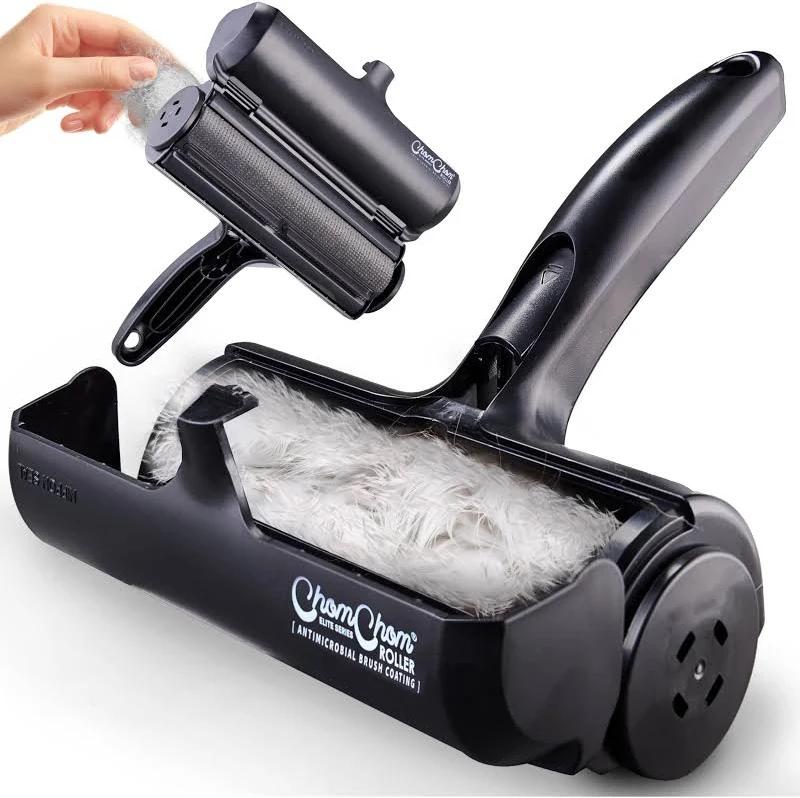 )ChomChom Roller Pet Hair Remover – Original Size Reusable Lint Roller for Cat & Dog Hair on Furniture, Couch, Carpet, Car, Rugs & Bedding – Portable, Eco-Friendly (Black)
