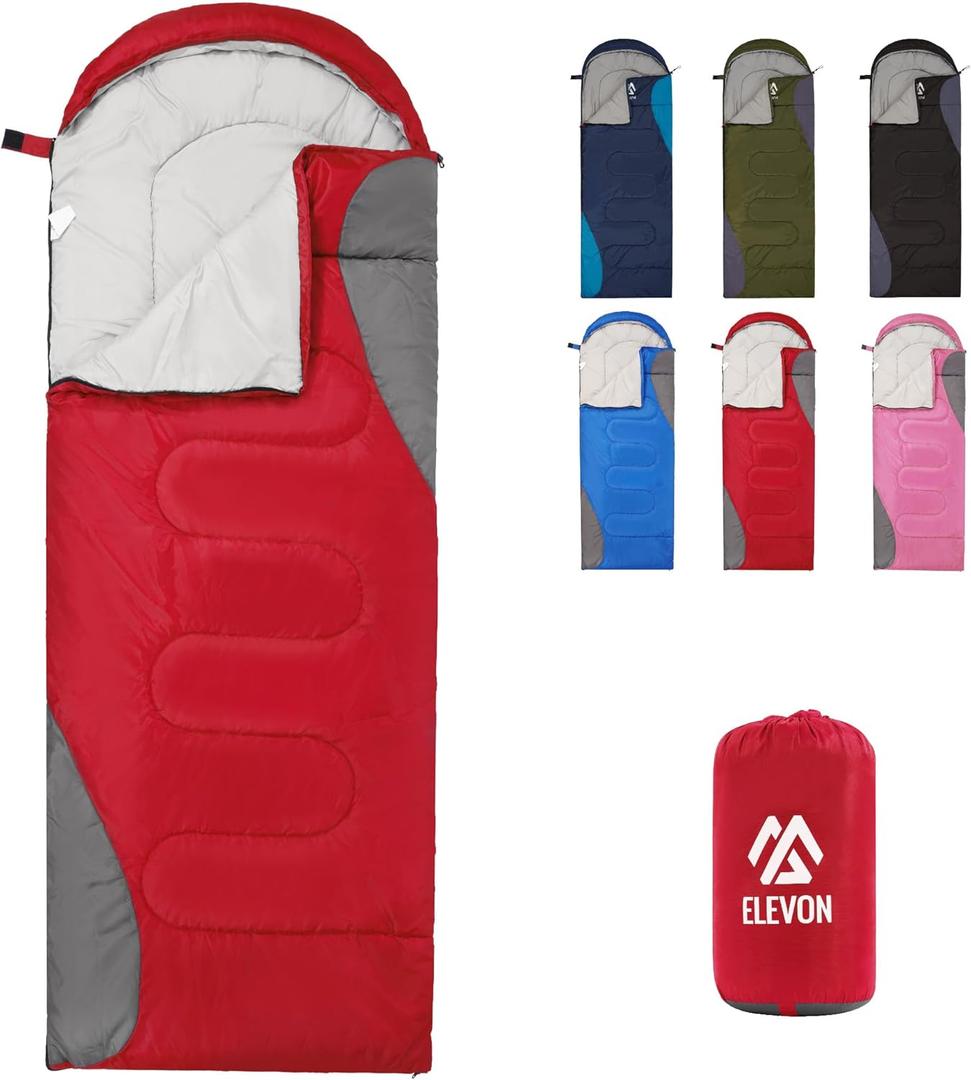 Sleeping Bag for Adults Teens Kids Cold Warm Weather, Portable Waterproof & Lightweight, Compact with Compression Sack, for 3-4 Seasons Camping, Backpacking, Hiking, Travel, Indoors Outdoors (1-Person, 1-Pack, Red)