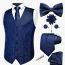 GUSLESON Fashion Vest for Men Paisley Jacquard Tie Waistcoat Bow tie Hanky Lapel Pin Cufflinks Set Wedding 7PCS Size Small