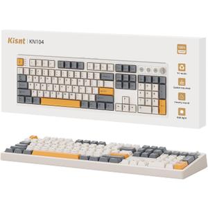 Wireless Mechanical Keyboard,104 Keys 100% Full Size with Number Pad,Gasket Mounted Creamy Sound,Hot Swappable,Knob& Media Keys,Bluetooth/2.4GHz/USB-C for Gaming/Typing/Win/Mac/PC (Retro Beige)