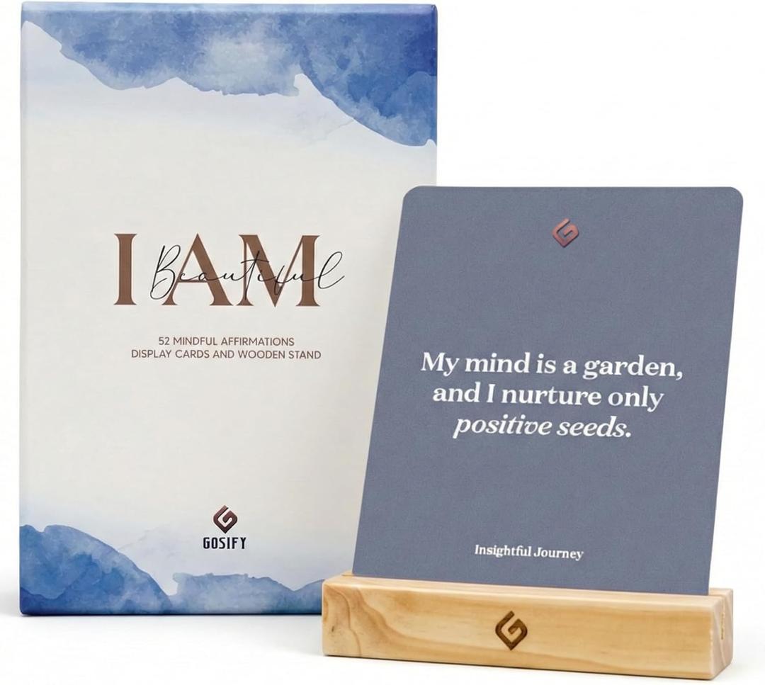 52 Positive Affirmation Cards for Women - Classic Blue Motivation Cards Size 4x5in with Display Stand - Mindful Affirmations to Daily Growth Challenges & Inspiration - Mindfulness & Self Care Gift for Women