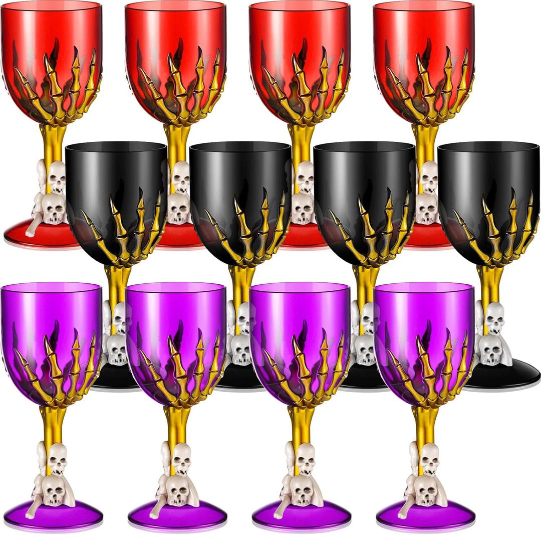 Sliner 12 Pcs Halloween Skull Claw Goblet Cup 10 oz Gothic Skull Goblet Skeleton Design Cup Creepy Claw Mug for Halloween Party Bar Fancy Haunted House Martini Drinking KTV Store (Gold Hand)