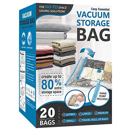 Cozy Essential Vacuum Storage Bags, Compression Space Saver Bags for Clothes, Comforters, Blankets, Pillow, Bedding, Sealer Clothing Storage,20 Combo