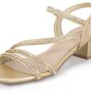 IDIFU IN2 Women's Rhinestone Low Heels Sparkly Dressy Block Heeled Sandals, size 10 (Gold)