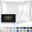 Silk Pillowcase for Hair and Skin, Mulberry Silk Pillow Cases King Size, Anti Acne Cooling Sleep Both Sides Natural Silk Satin Pillow Case Covers with Hidden Zipper, Gifts for Women Men, White (King - 2036 Inch)