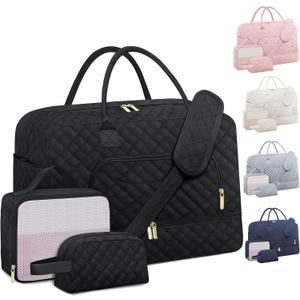 Extra Large Travel Duffel Bag, Weekender Bags for Women with Shoe Compartment, Personal Item Travel Bag with Wet Pocket for Carry On Overnight, Gym, Airplanes and Hospital Bag Black