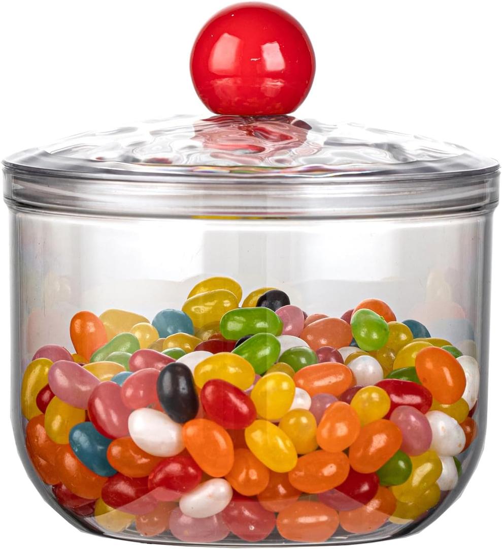 30oz Clear Candy Jar with Lid for Office Desk, Plastic Cookie Storage Jar for Kitchen Counter, 900ml