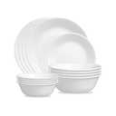 ZOID 3120NM Glass Glossy Mugless Dinnerware Set, White, 16 Pieces