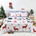 YIYEA Christmas Comforter Set, 7 Pieces Bed in a Bag, Christmas Bedding Sets with Comforter, Flat Sheet, Fitted Sheet, 2 Embroidered Pillowcases, and 2 Printed Pillowcases, Queen
