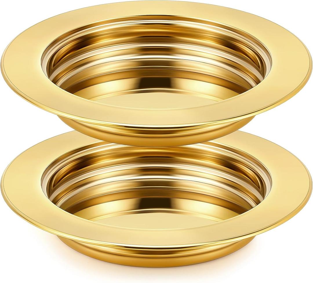 Zhehao 2 Pcs Communion Plates for Church Communion Bread Tray Plate Church Supplies Set Polished Stainless Steel Tray (Gold)