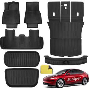 Tesla Model Y Juniper Floor Mats 2026 2025 Full Set All Weather Non-Slip Floor Liner for New Model Y 2025 2026 Cargo Mats and Seat Back Cover Protector-Tesla Model Y Trunk Mat, (25-26) 10PCS For Tesla Model Y