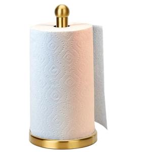 Paper Towel Holder Stand with Sturdy Base Fits Standard and Jumbo Sized Paper Towel, Paper Towel Holder Countertop (Gold)
