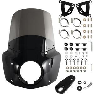 FATECIM Motorcycle 5.75" Headlight Fairing with 15" Smoke Windshield Windscreen & 35-41mm Mounting Hardware For Harley 86-15 Sportster 1200 Iron 883 XL883N Sportster 1100