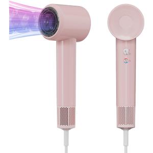 Ionic Hair Dryer, 110000 RPM High-Speed BLDC Motor, Fast Drying Blow Dryer with Negative Ion Technology, 8 Heat & Speed Modes for Curly Thick & Fine Hair, Low Noise Lightweight, Baby Pink