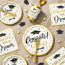 Ecomore Graduation Decoration Class of 2026, 350PCS Graduation Party Supplies Disposable Dinnerware(Serve 50) with Paper Plates Cup Napkin Fork Knife Spoon College High School Grad Decor(White & Gold)