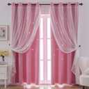 indistar Star Cutout Kids Window Blackout Curtains for Girl Bedroom Window Room Darkening Curtains & Drapes Baby Nursery Curtains (2 Panel,52Wx84L inch, Pink)
