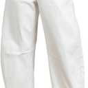 Sidefeel Women's Barrel Jeans Wide Leg Vintage Mid Rise Y2k Baggy Boyfriend Ankle Denim Pants (8, White)