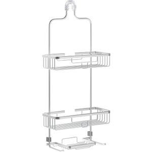 Zenna Home Rustproof Shower Caddy Hanging Bathroom Organizer, Aluminum Shower Rack with 2 Shelves and Built in Hooks, Premium Over Shower Head Storage System, Satin Chrome