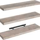 RALGEND Floating Shelves for Wall, 1.5" Thick Wall Shelf Set of 3 with Invisible Brackets, L31.5 x W7.9 Hanging Book Shelves Farmhouse Home Decor for Bathroom, Living Room, Bedroom, Greige 8301BJP3BG