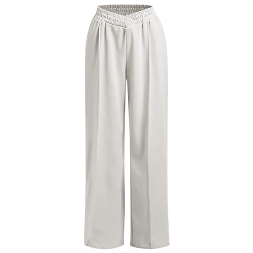 Sweatpants Wide Leg for Women High Waist Lounge Wear Casual Straight Leg Sports Trousers V Crossover Loose Fit Stretchy Trendy Jogger Pants Sweatpants Women Baggy Workout Dance Pants Light Gray, S