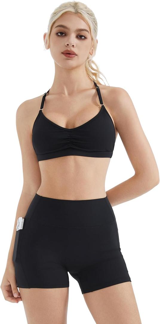 SUUKSESS Workout Sets for Women Padded Open Back Strappy Gym Set Criss Cross Yoga Sets 2 Pieces (Black, XS)