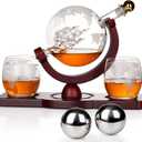 Gifts for Men Dad Fathers Day, PONPUR Whiskey Decanter Globe Set with 2 Ball Stones & 2 Glasses, Anniversary Birthday Gifts for Him Husband Boyfriend Brother, Cool Stuff Gift for Bourbon Scotch