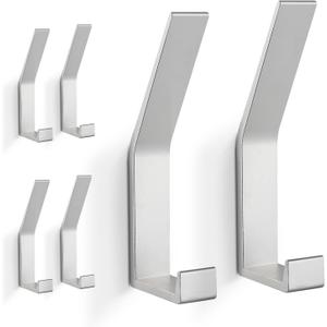Coat Hooks Wall Mounted, 6 Packs Wall Hooks for Hanging Clothes, Coat, Towel, Rope, Keys, Hats, Purse, Wall Hangers for Kitchen, Bathroom, Door, Cabinet, Hallways, Bedrooms (Silver, 6 Packs)