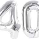Number Balloons 40 In 40 Numbers, 40th Birthday Decorations for Women Men, Silver Birthday Party Decorations Big Balloons for Wedding, Celebration Party, Graduations