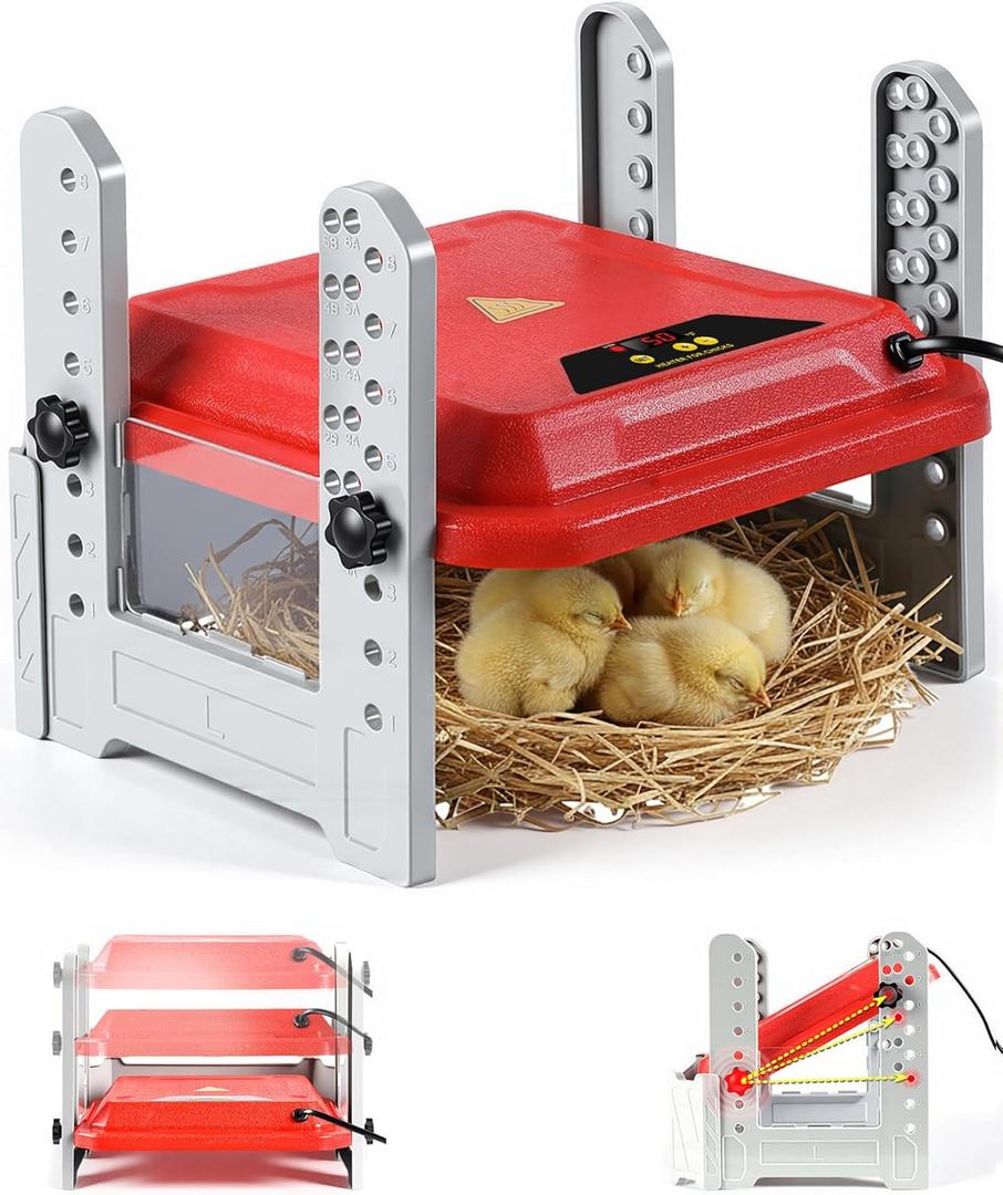 Chicken Brooder Plate, Smart Chick Heat Brooder Adjustable Temperature with LCD Display, 50W Chick Heater with 3-Sided Panels, 10"x10" Coop Accessory for Chicken Coop, Ducklings