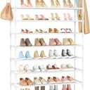 11 Tiers Tall Wide Shoe Rack 55 Pairs Large Capacity Sturdy Durable Shoe Rack for Closet Metal Shoe Organizer Shelf with Two Hooks Space Saving for Entryway White
