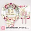 96Pcs 80th Birthday Decorations for Women Rose Gold Floral 80th Birthday Plates and Napkins Tableware Sets 80 and Fabulous Party Decorations for Womens 80 Years Old Party Supplies Serves 24