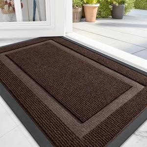OLANLY Front Door Mat Indoor Outdoor Entrance, Waterproof All-Season, All-Weather Doormat, Sturdy Natural Rubber, Fade Resistant, Low Profile, Easy Clean Patio Porch Entryway Mat, 47x24, Dark Brown